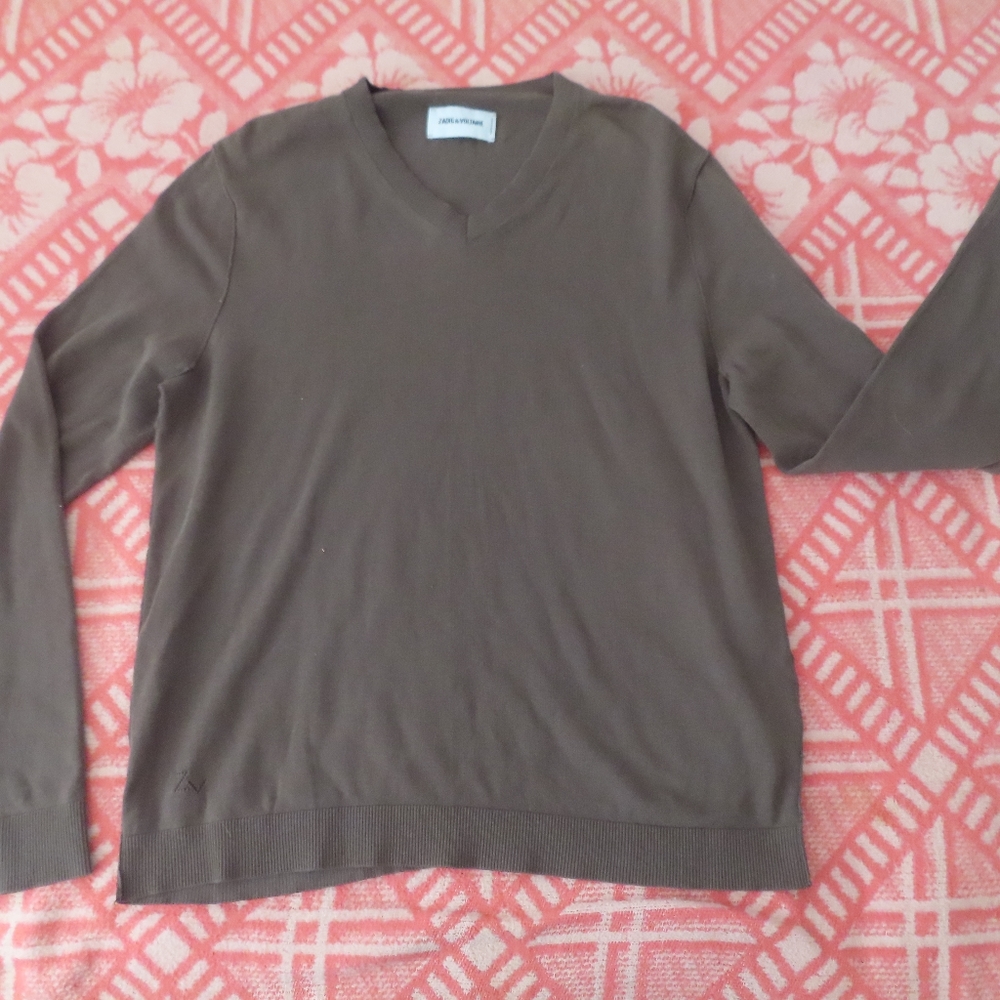 Zadig & Voltaire brown/green Waves Camo V-Neck Pullover Sweater S NWT